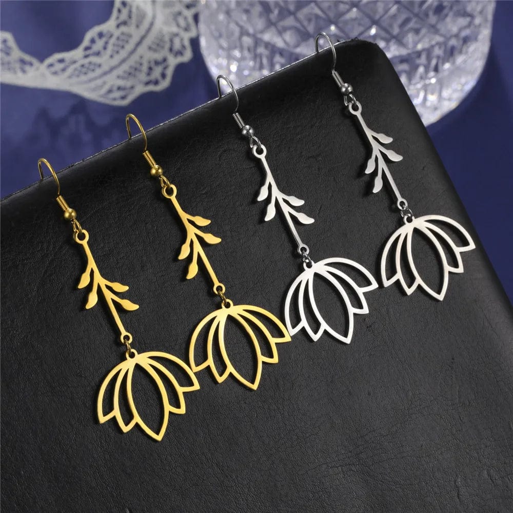 Lotus Flower Dangle Earrings