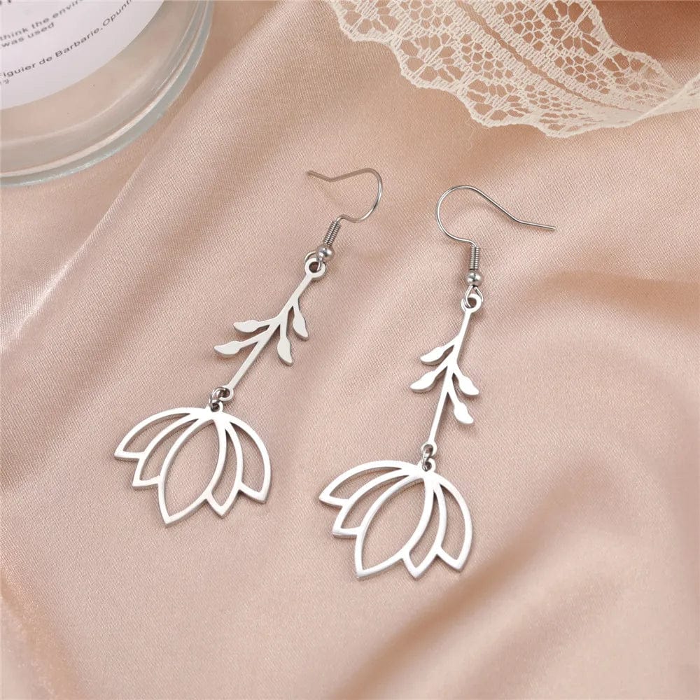 Lotus Flower Dangle Earrings