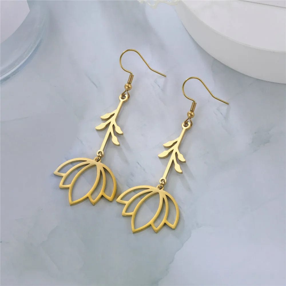 Lotus Flower Dangle Earrings