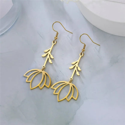 Lotus Flower Dangle Earrings