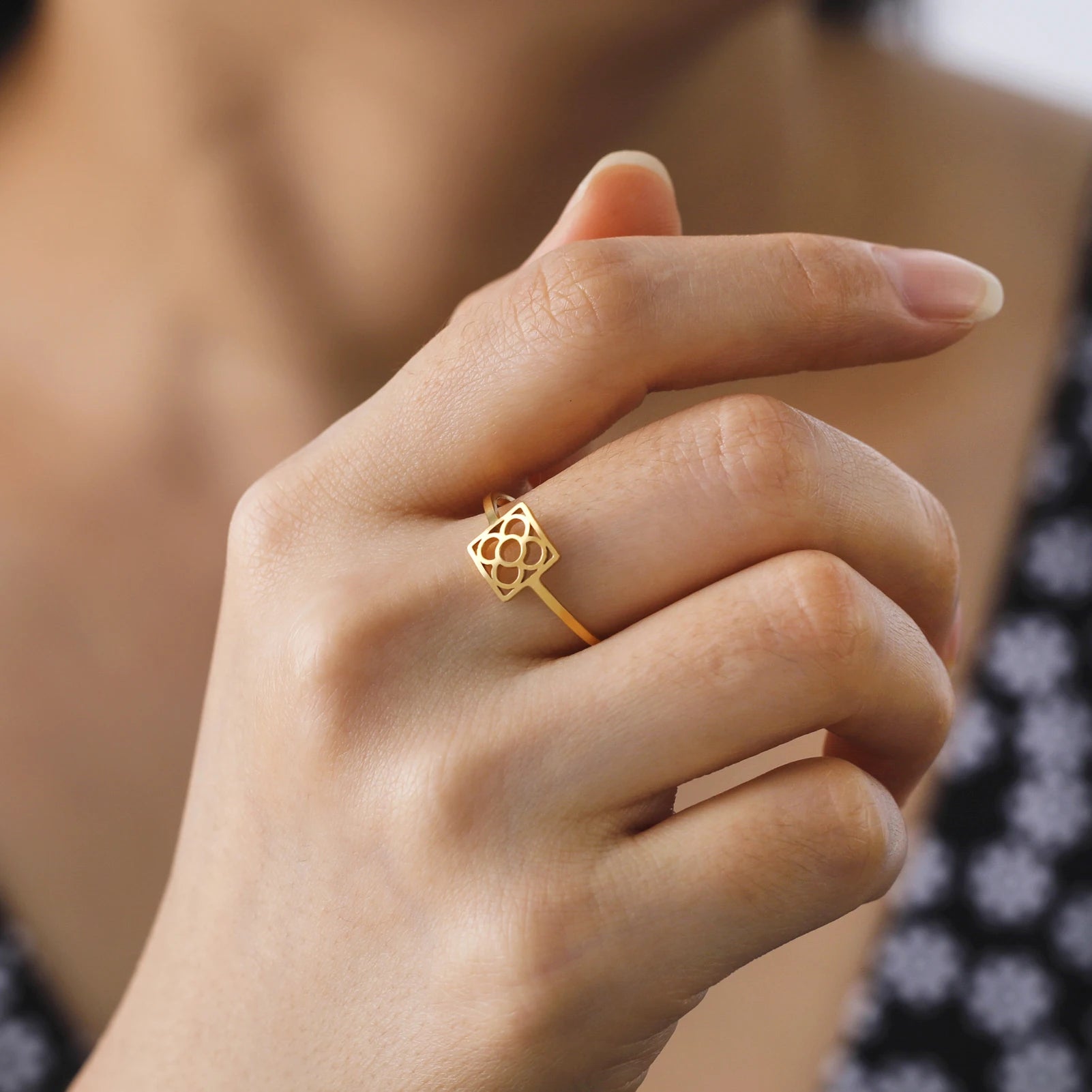 Square Flower Jewelry Ring