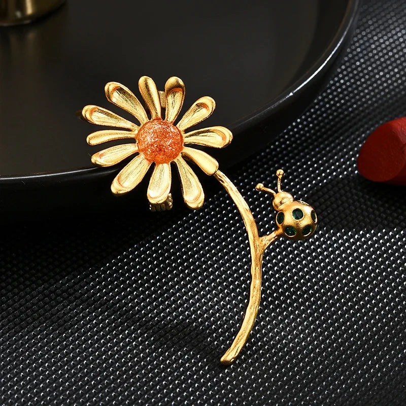 Sunflower Ladybug Brooch