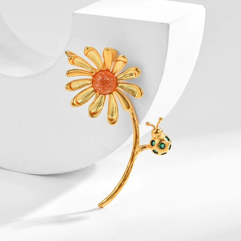 Sunflower Ladybug Brooch