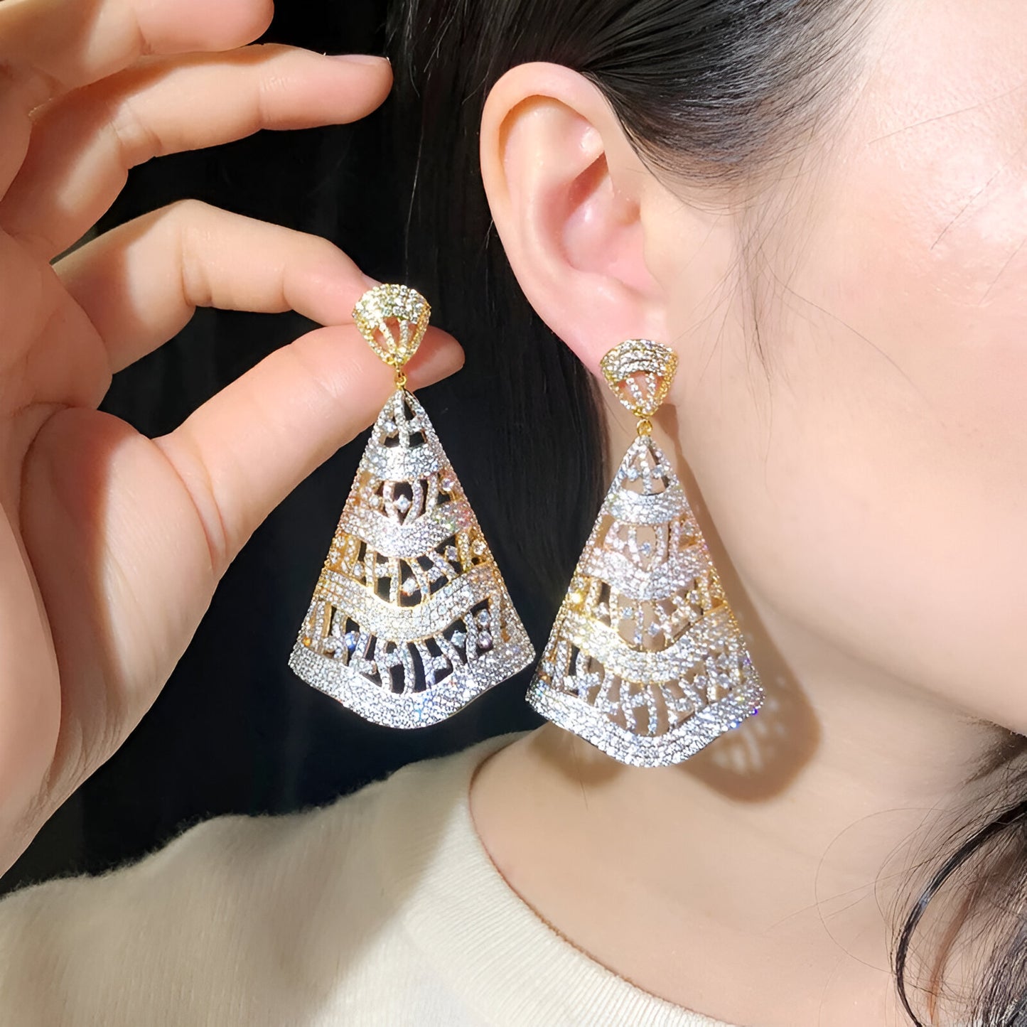 Zircons Large Long Drop Earrings - JR NEST