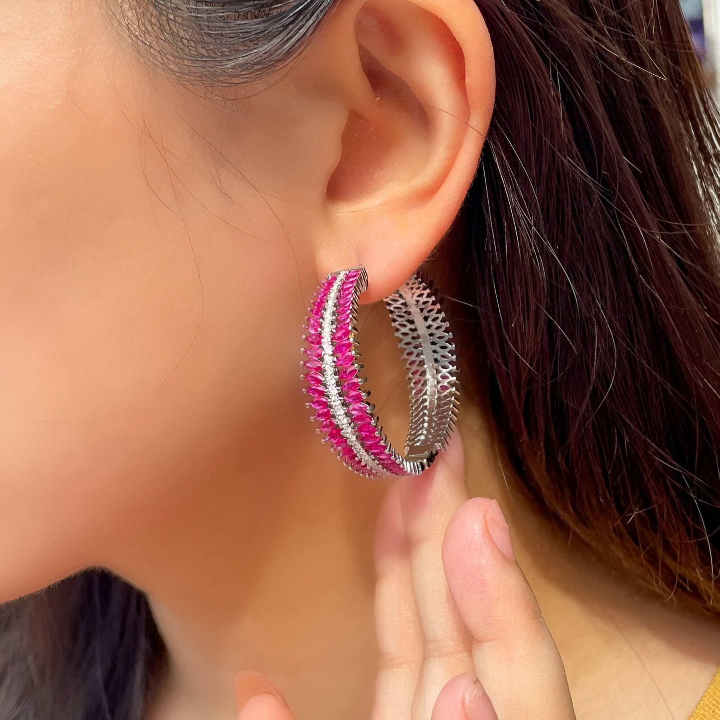 Pave Fuchsia Red CZ Big Earring - JR NEST