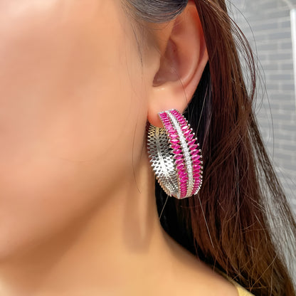 Pave Fuchsia Red CZ Big Earring - JR NEST