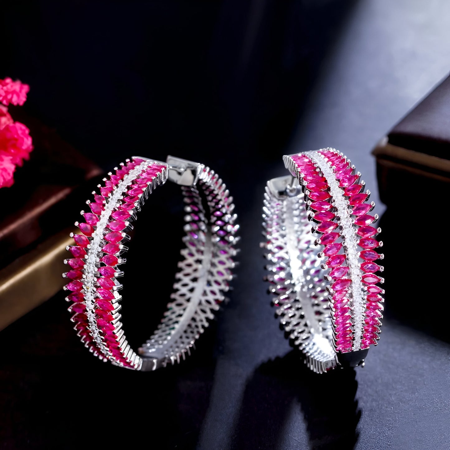 Pave Fuchsia Red CZ Big Earring - JR NEST