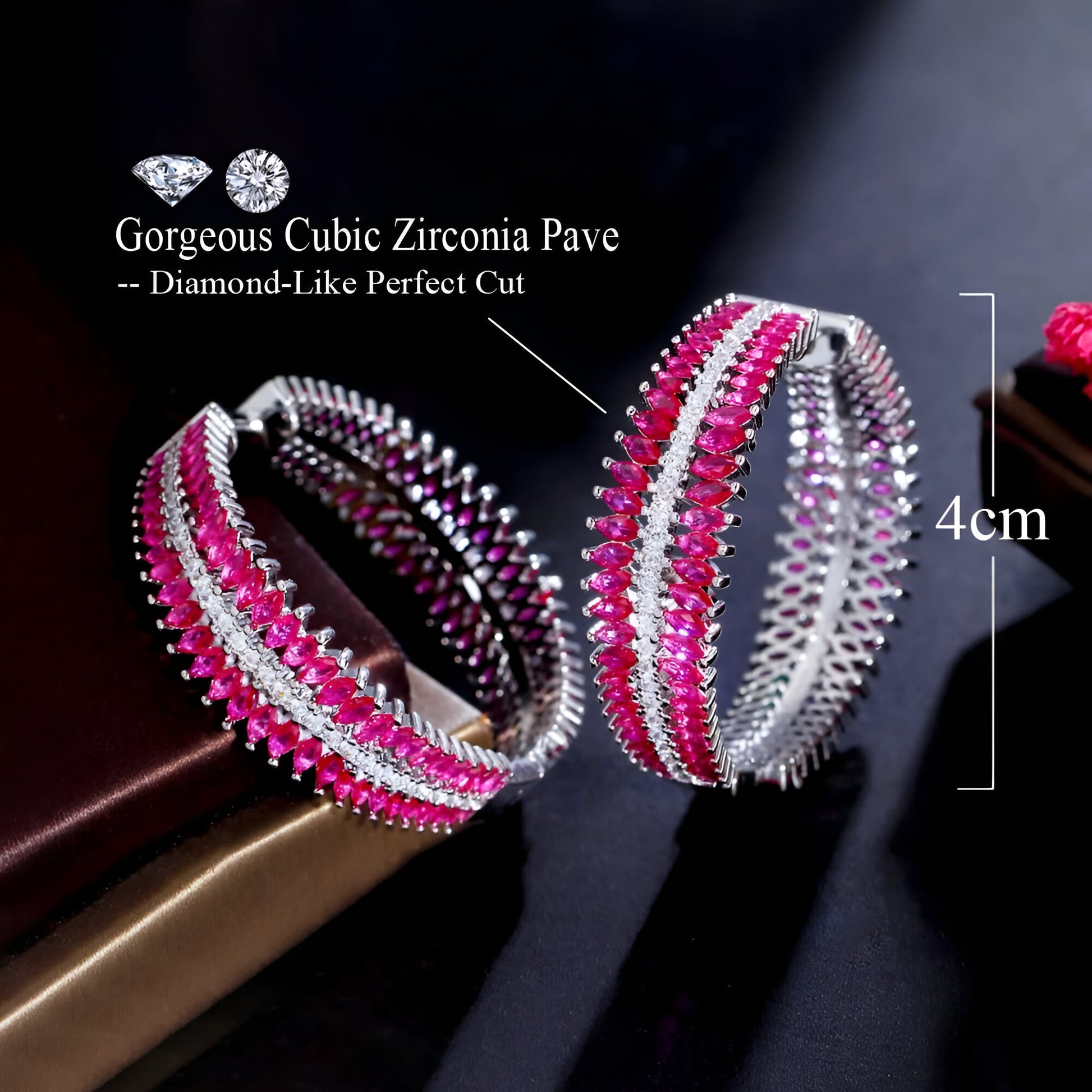 Pave Fuchsia Red CZ Big Earring - JR NEST