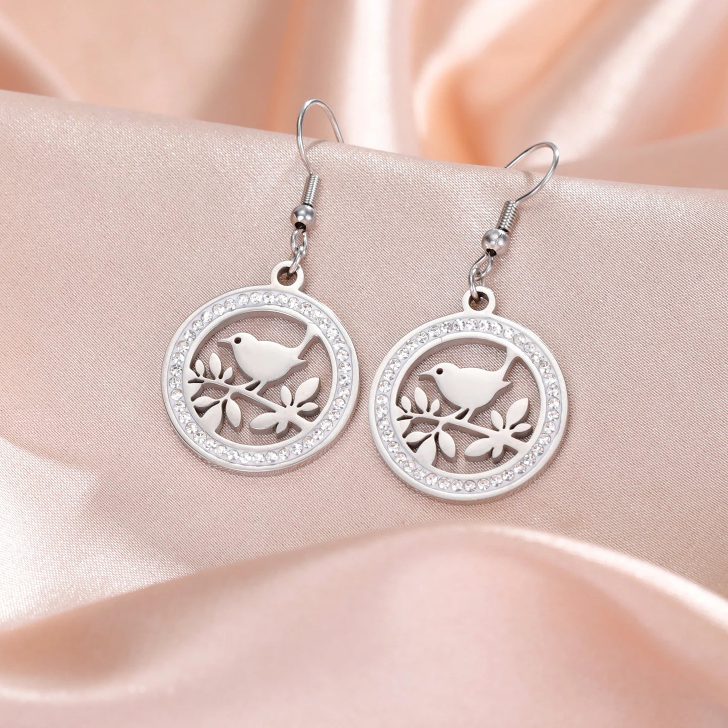 Stainless Steel Bird Drop Earrings