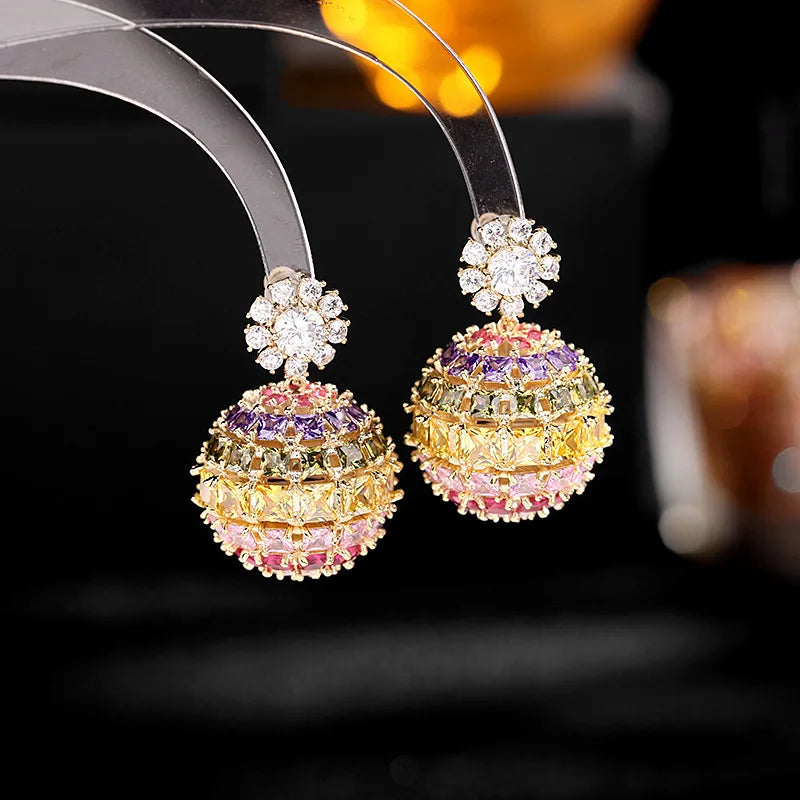 Colorful Flowers Ball Earrings