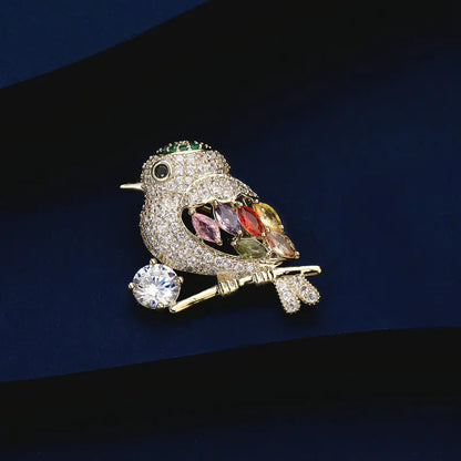 Cubic Zirconia Magpie Brooch