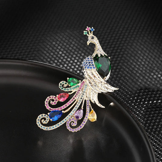 Colored Inlaid Peacock Brooch