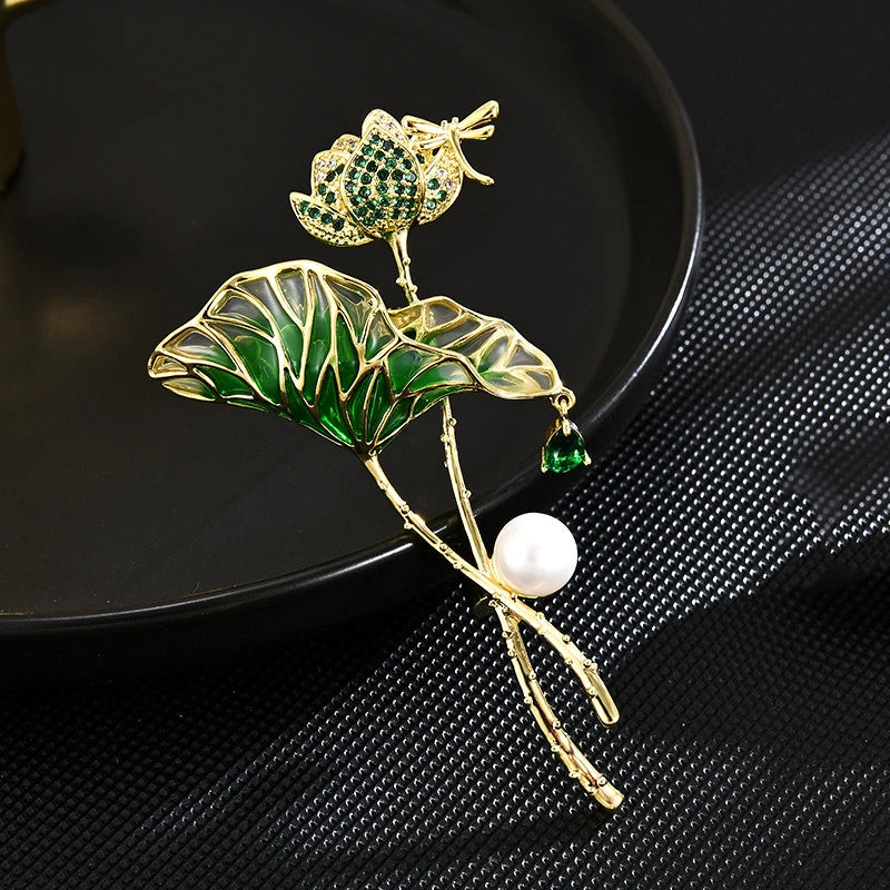 Pearl Lotus Leaf Brooch