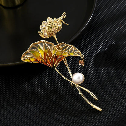 Pearl Lotus Leaf Brooch