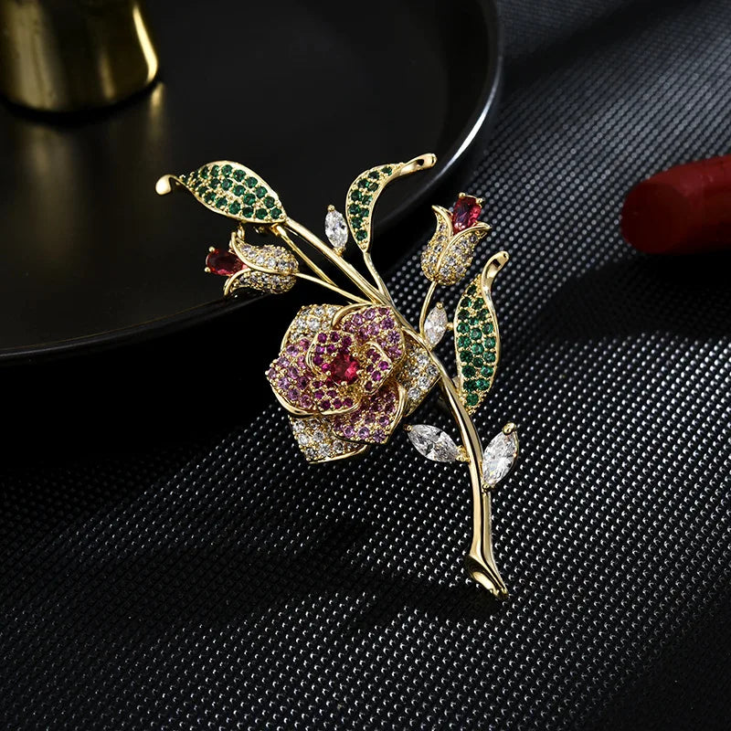  Micro Inlaid Rose Brooch