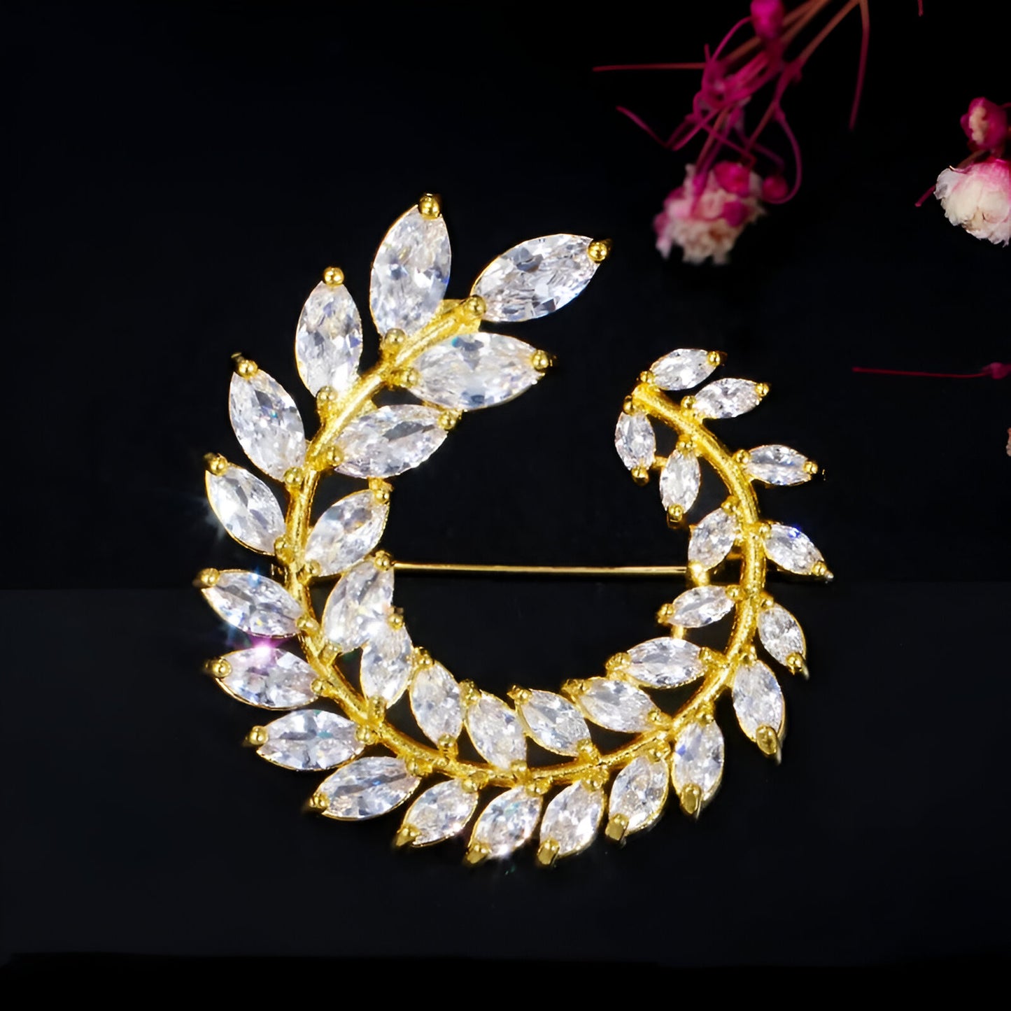 Sparkling Leaf Flower Gold Brooch - JR NEST