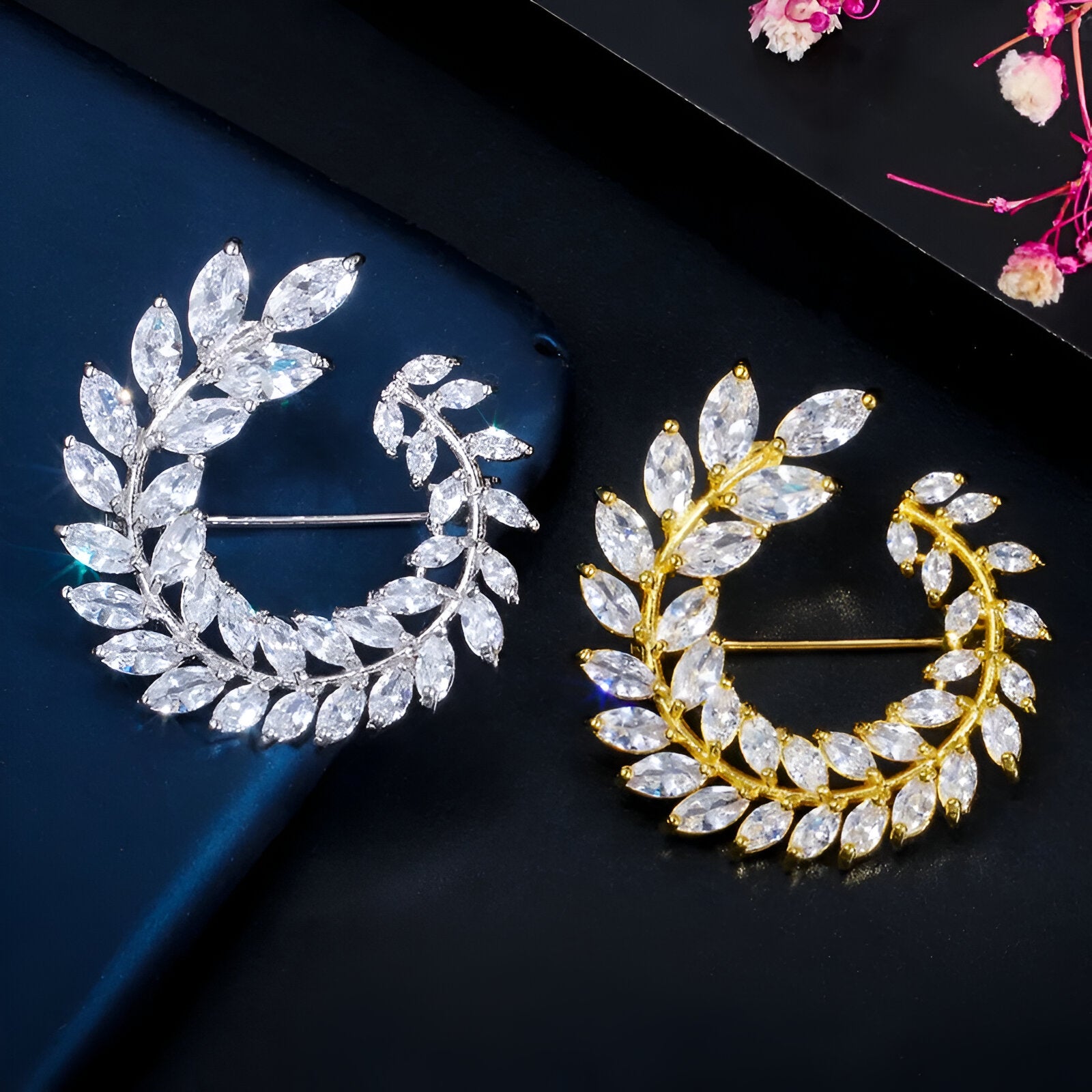 Sparkling Leaf Flower Gold Brooch - JR NEST