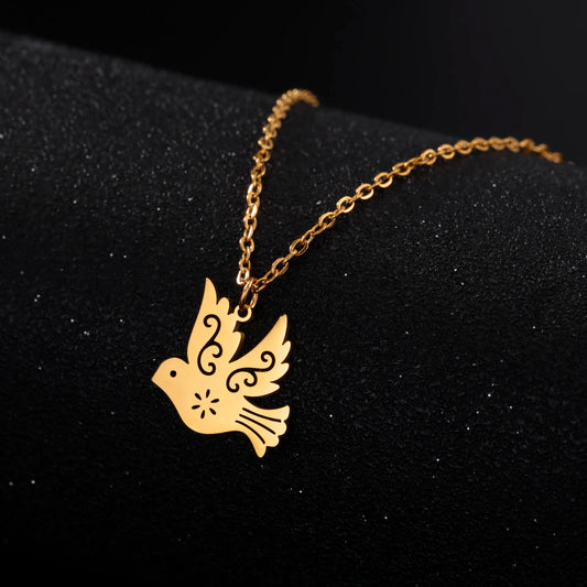 Gold Pigeon Pendant Necklace