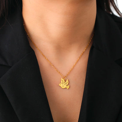 Gold Pigeon Pendant Necklace