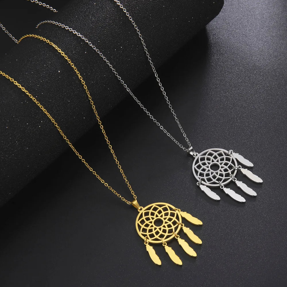 Feather Tassel Pendant Gold Jewelry