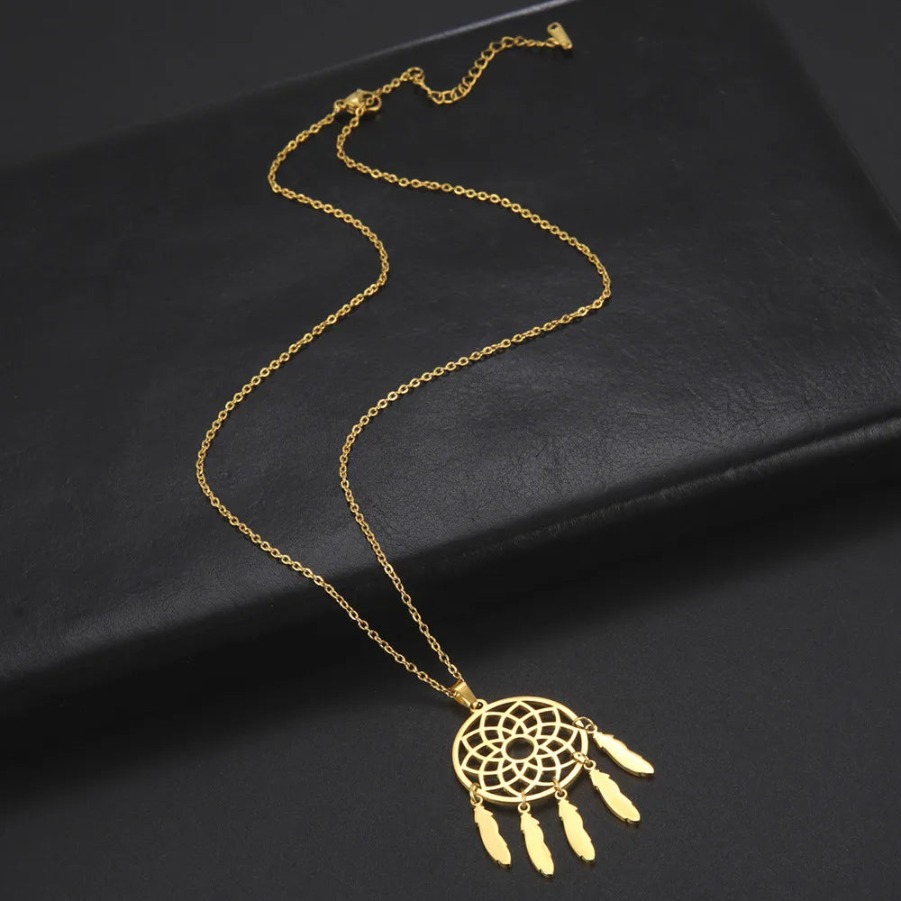 Feather Tassel Pendant Gold Jewelry