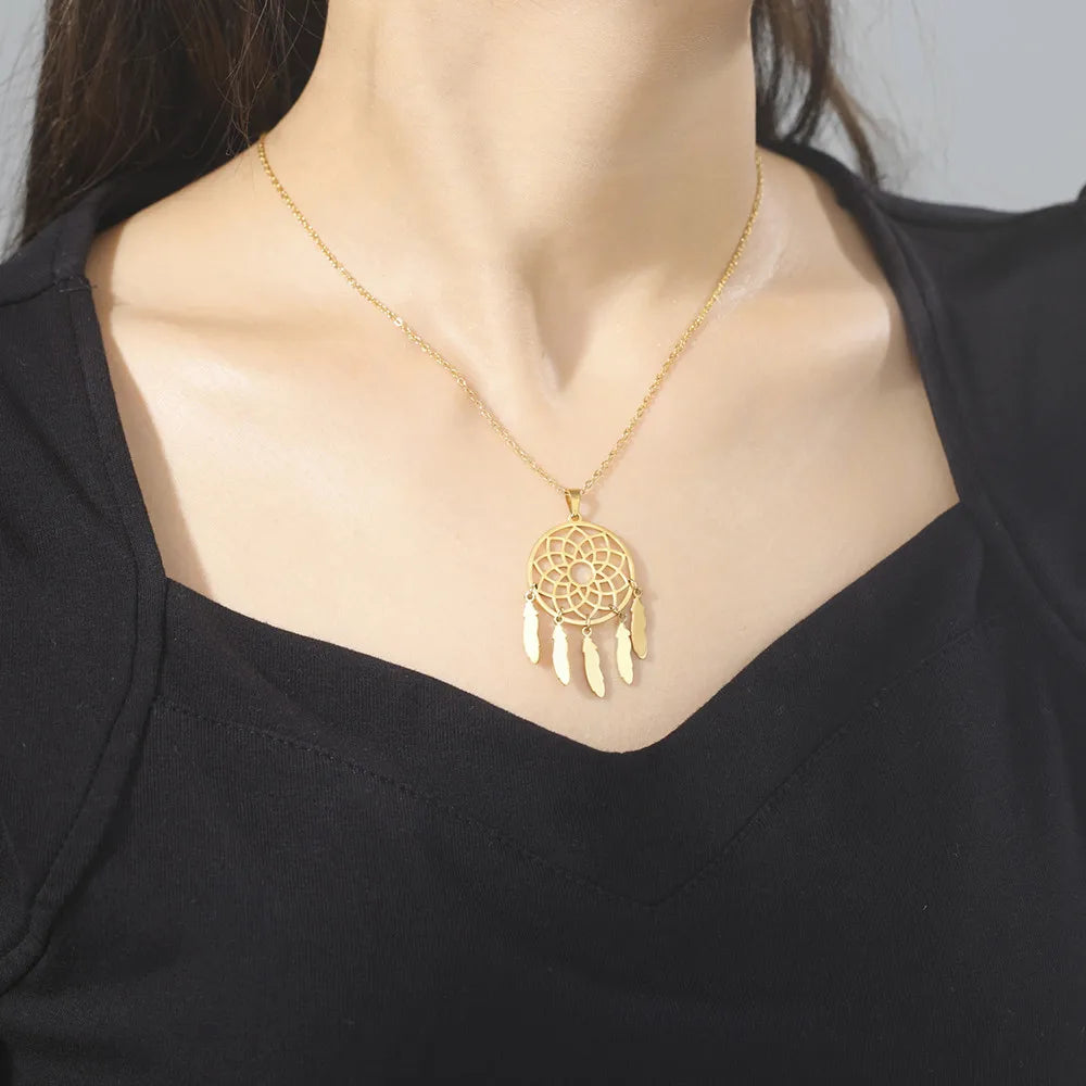 Feather Tassel Pendant Gold Jewelry