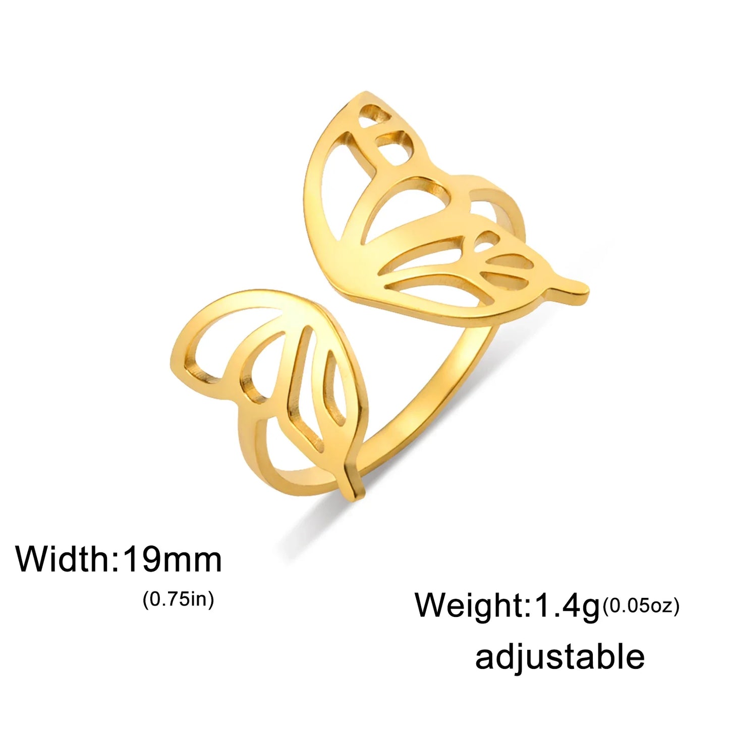 Flower Butterfly Open Rings
