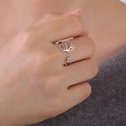 Flower Butterfly Open Rings
