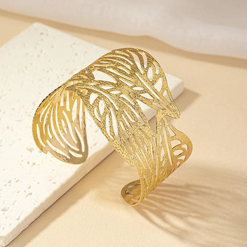 Retro Leaf Bangle Cuff