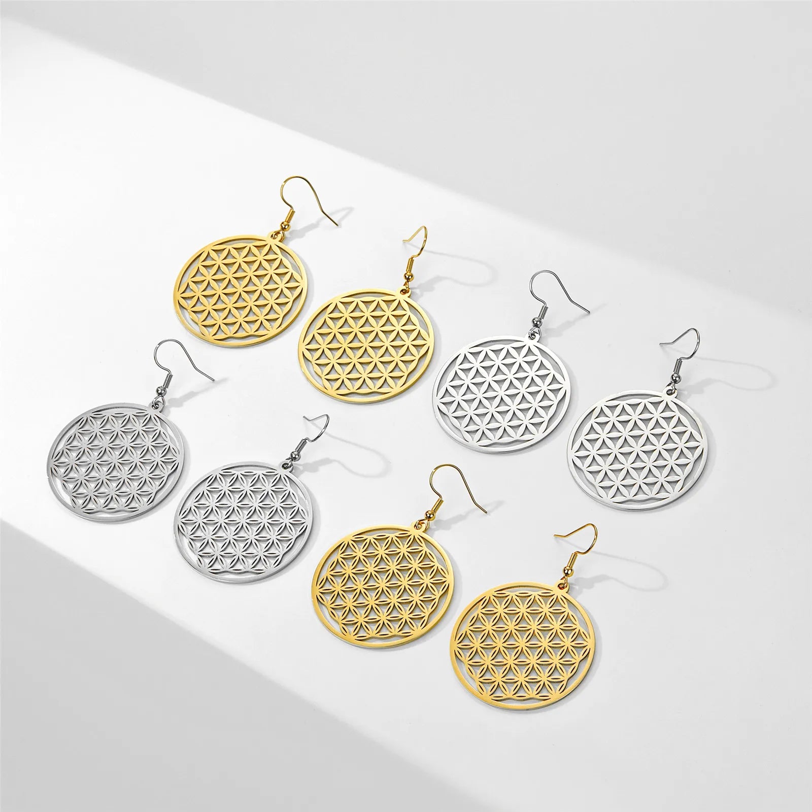 Sacred Geometry Gold Drop Earrings