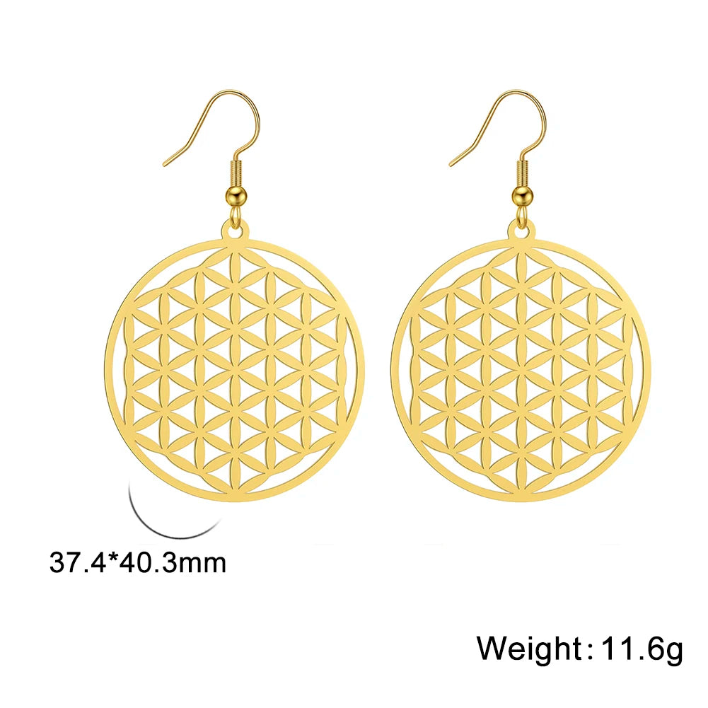 Sacred Geometry Gold Drop Earrings