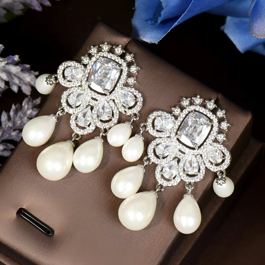 Pearl Cluster Drop Earrings