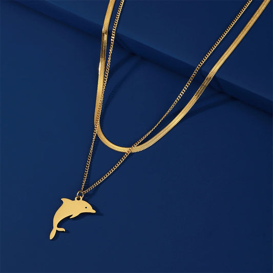 Gold Double Layer Dolphin Jewelry