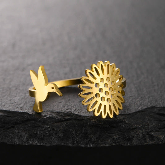 Stainless Steel Gold Flower Ring