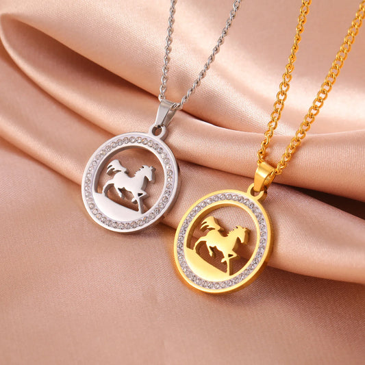 Running Horse Round Necklace 