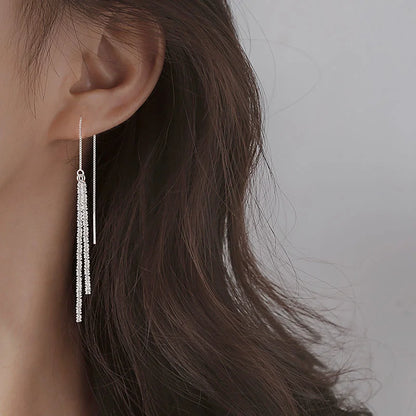 Silver Long Tassel Earrings