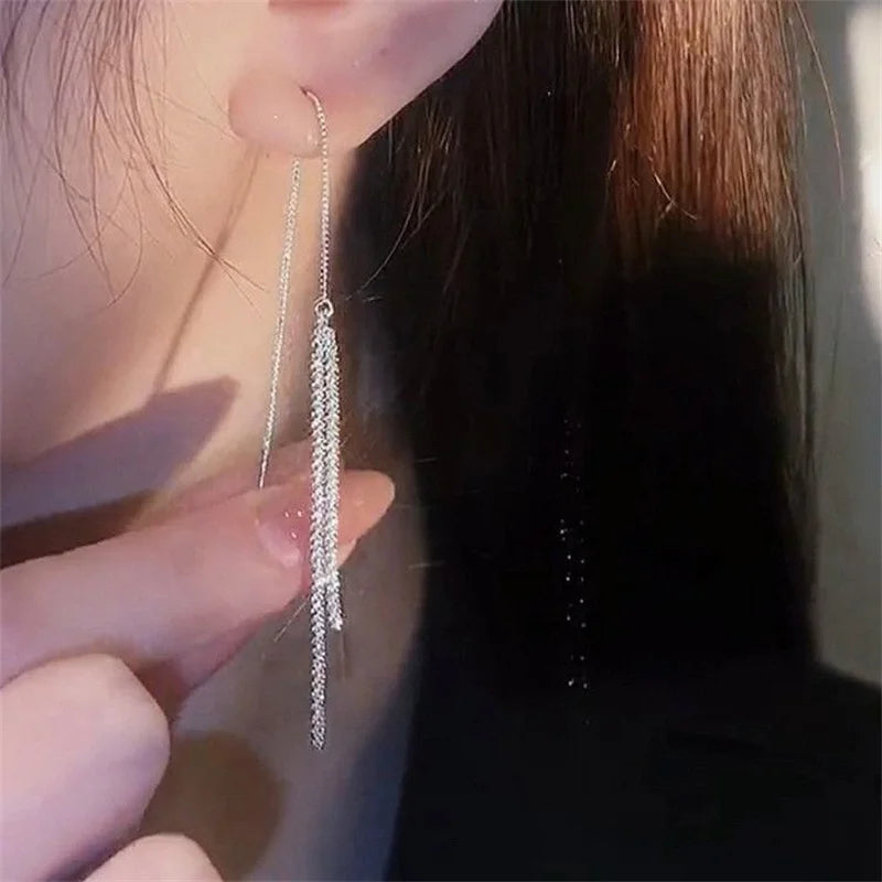 Silver Long Tassel Earrings