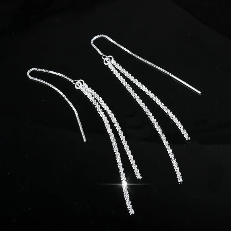 Silver Long Tassel Earrings