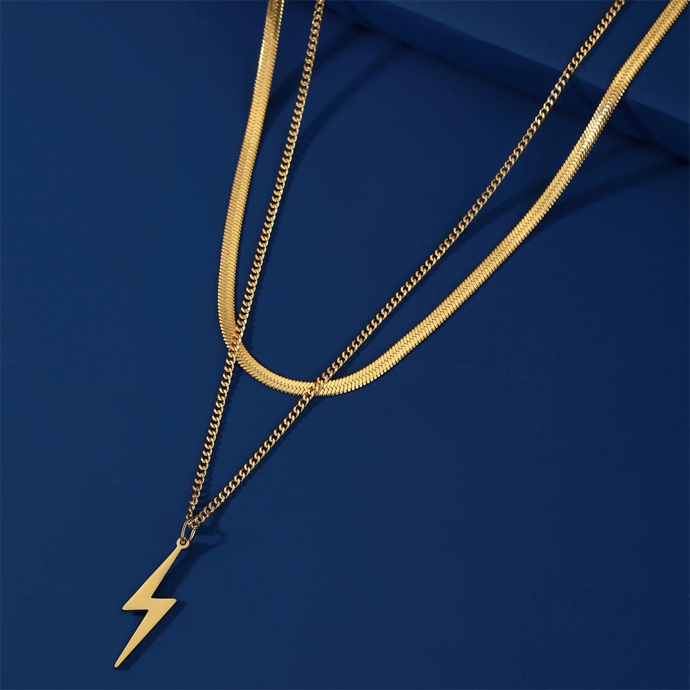 Double Layer Gold Lightning Pendant