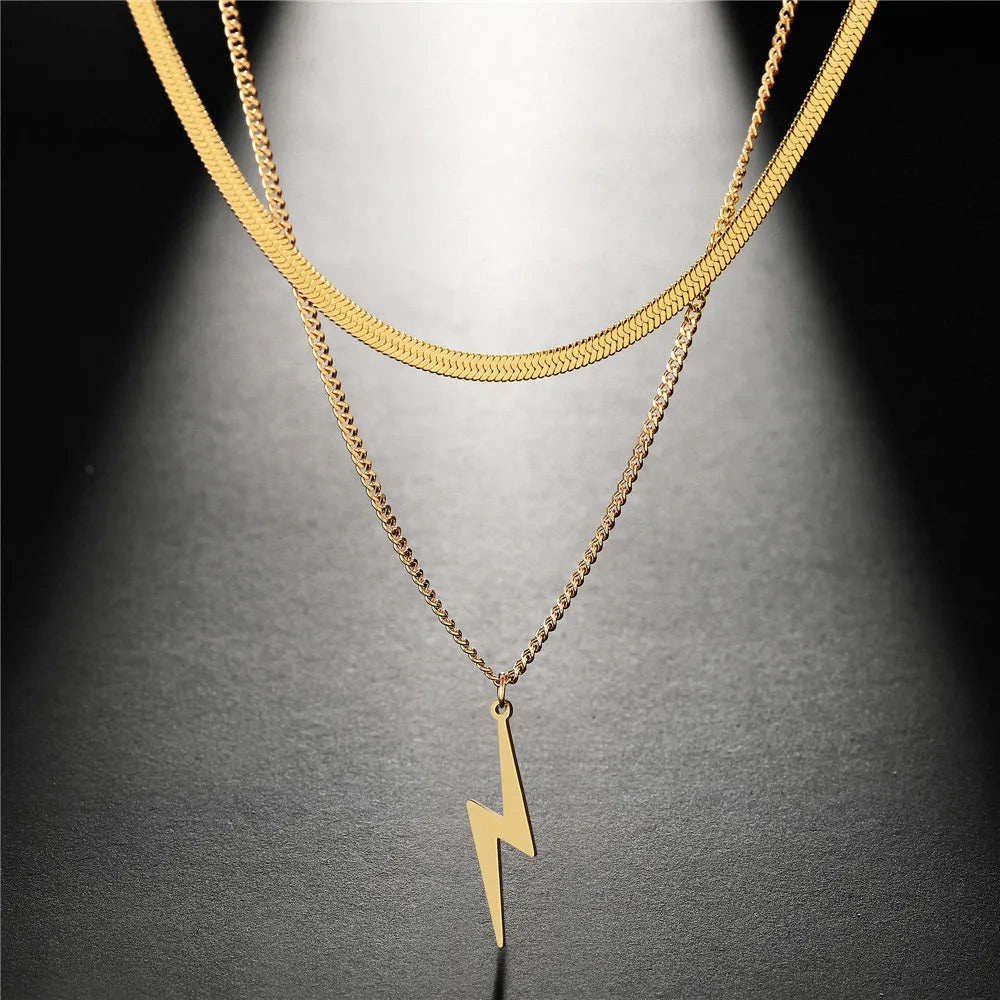 Double Layer Gold Lightning Pendant