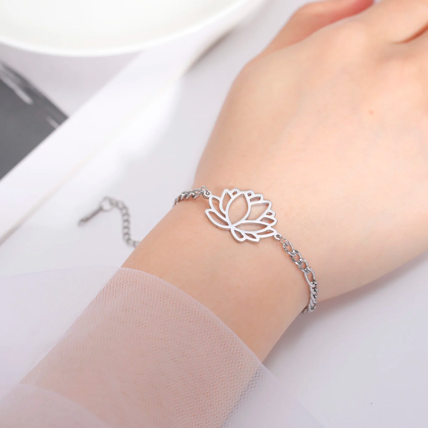 Stainless Steel Lotus Flower Bracelet