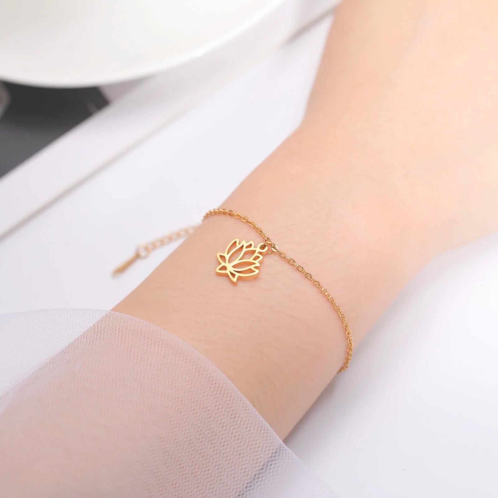 Stainless Steel Lotus Flower Bracelet