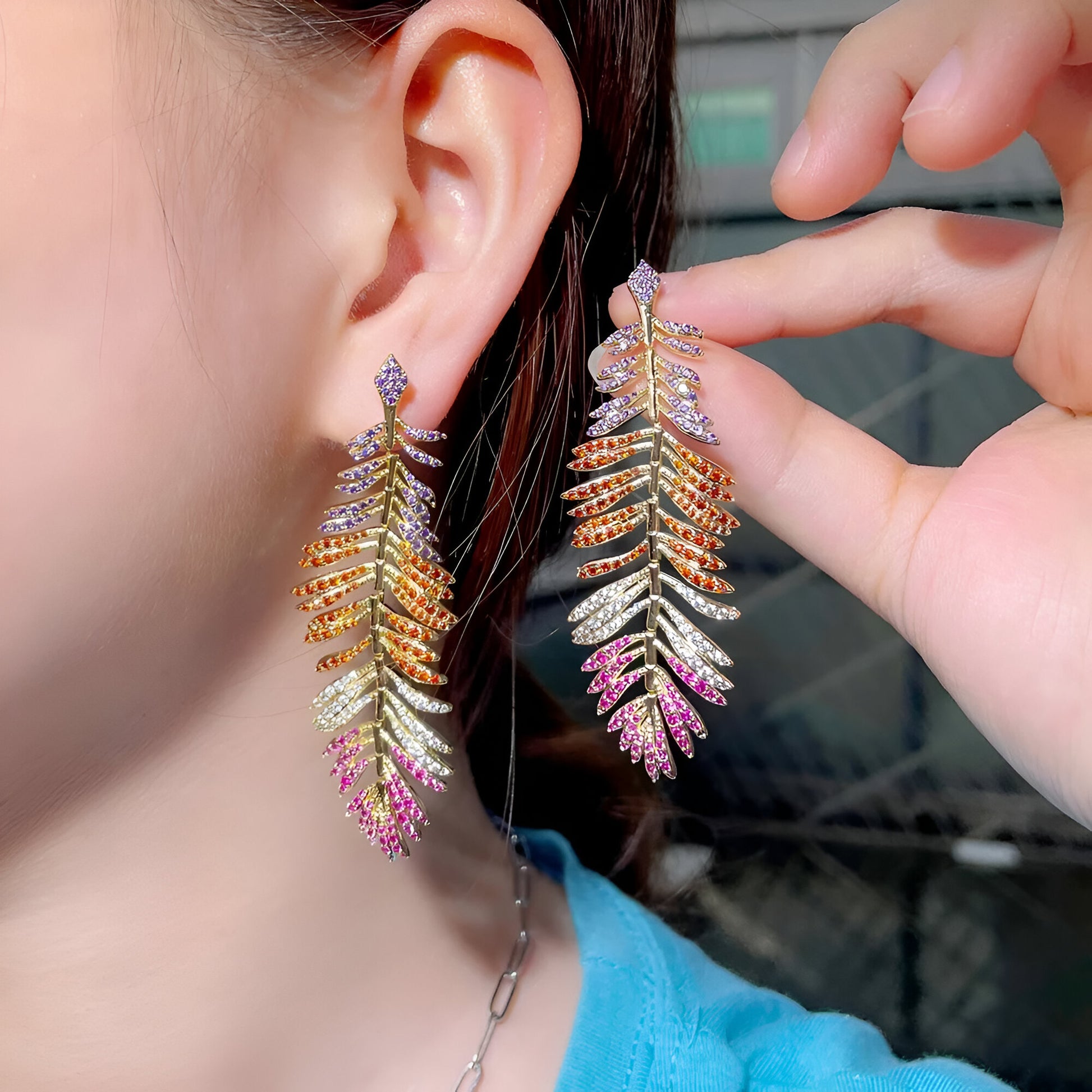 Long-Drop Dangle Big Feather Earring - JR NEST