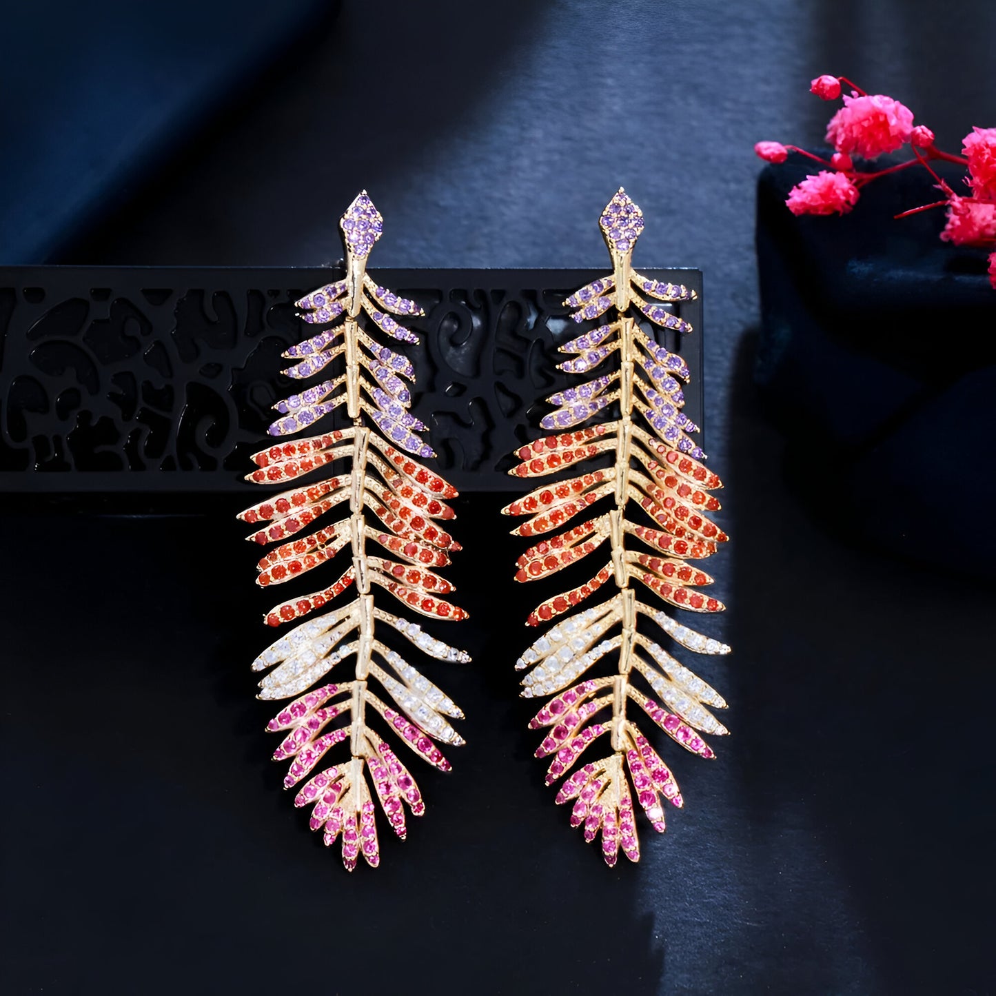 Long-Drop Dangle Big Feather Earring - JR NEST