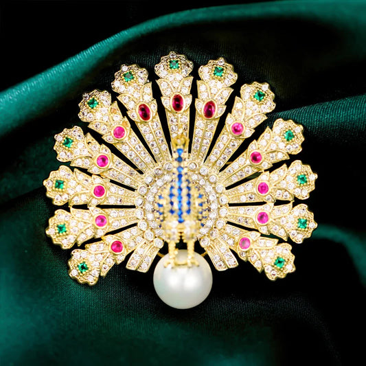 Peacock Open Screen Brooch