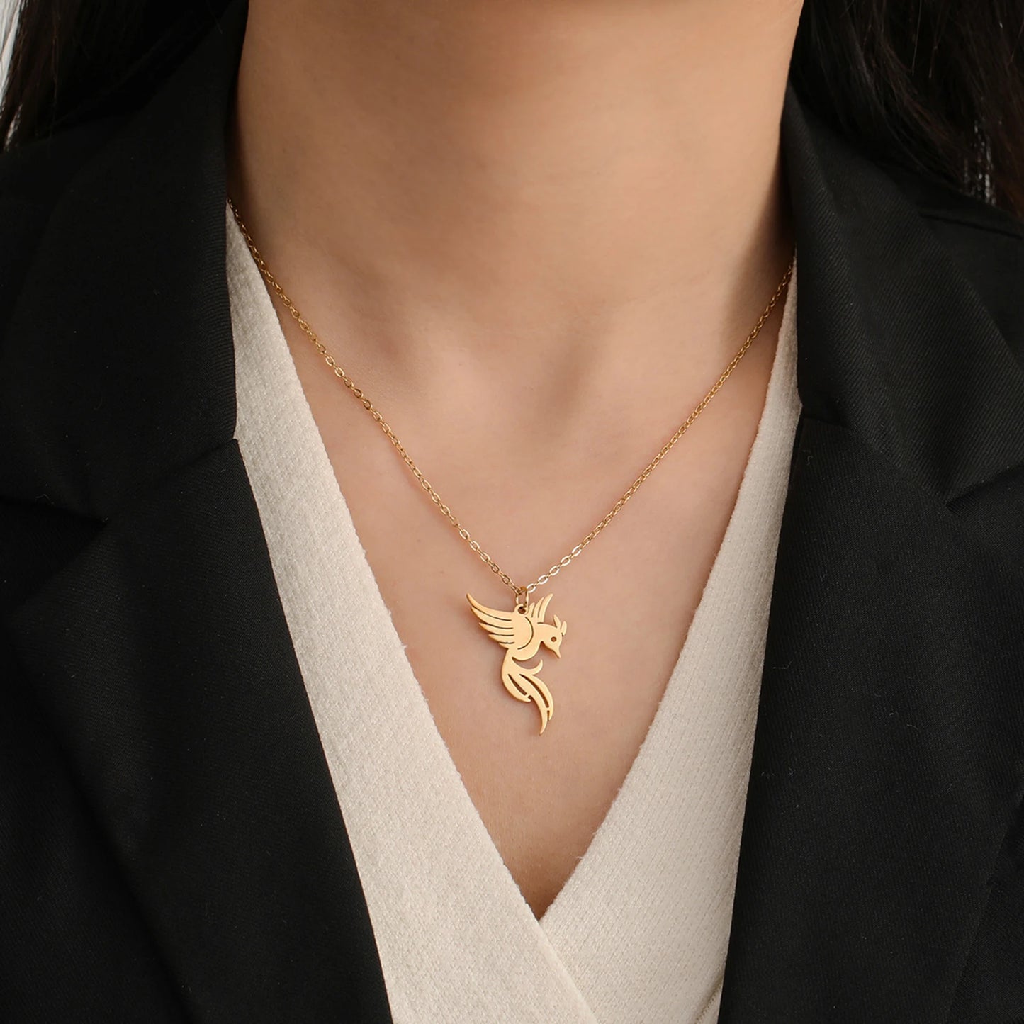 Gold Stainless Steel Bird Necklace