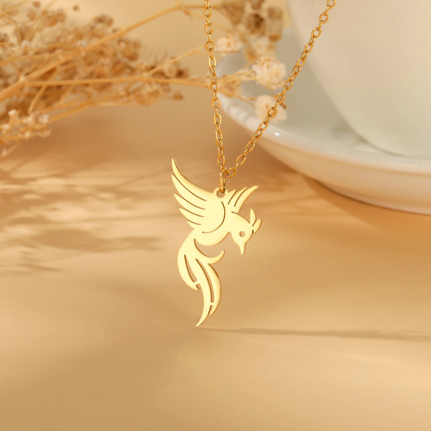 Gold Stainless Steel Bird Necklace