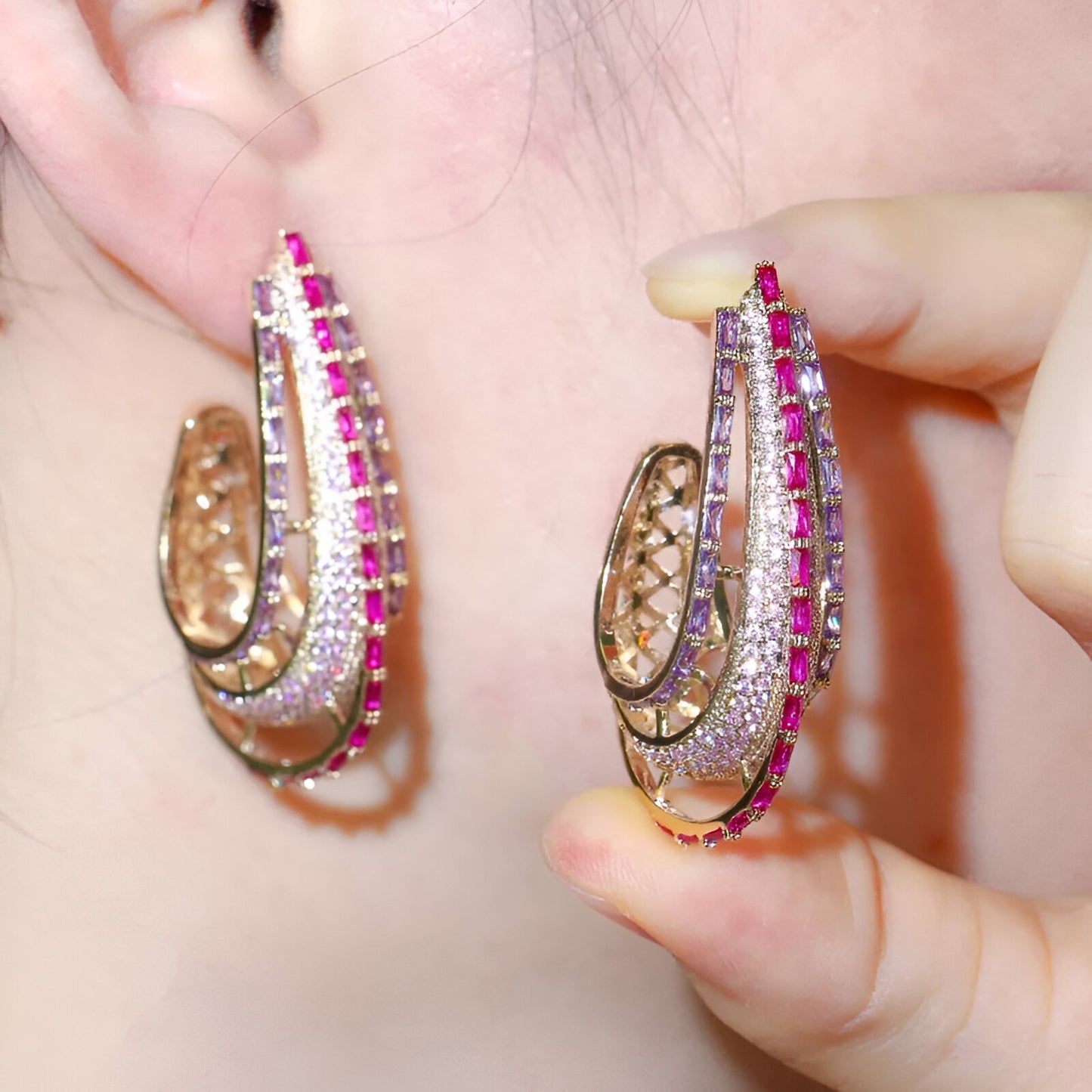 Crystal Long Hoop Earrings - JR NEST