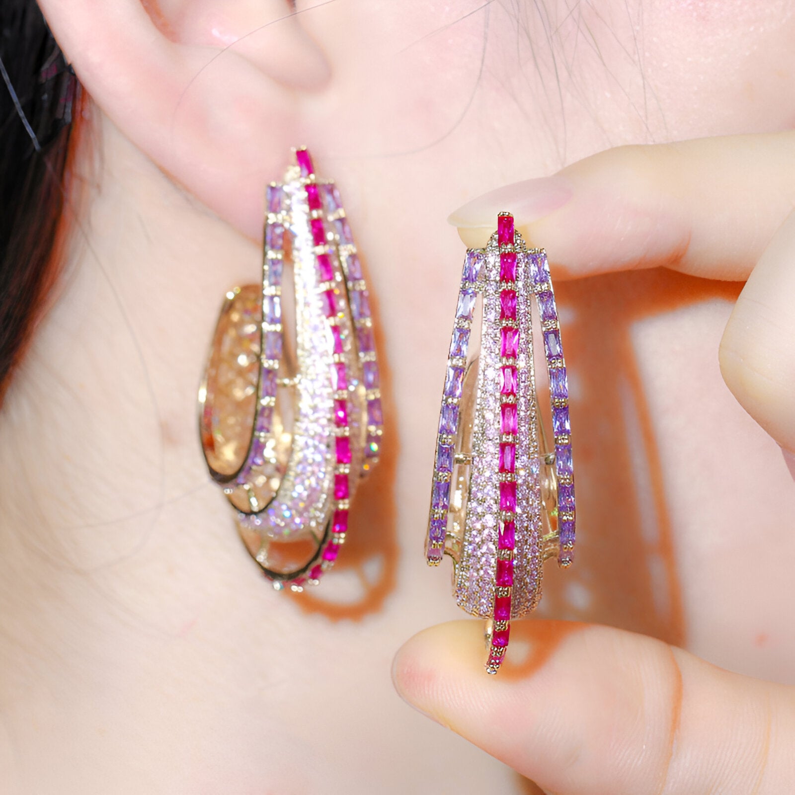 Crystal Long Hoop Earrings - JR NEST