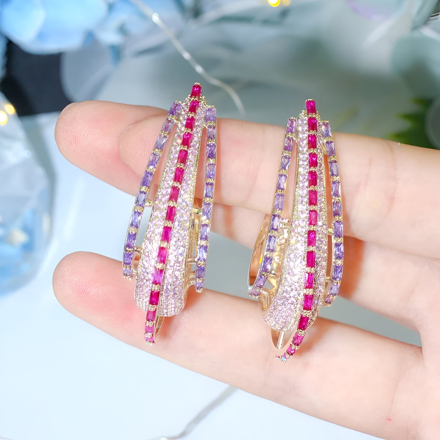 Crystal Long Hoop Earrings - JR NEST